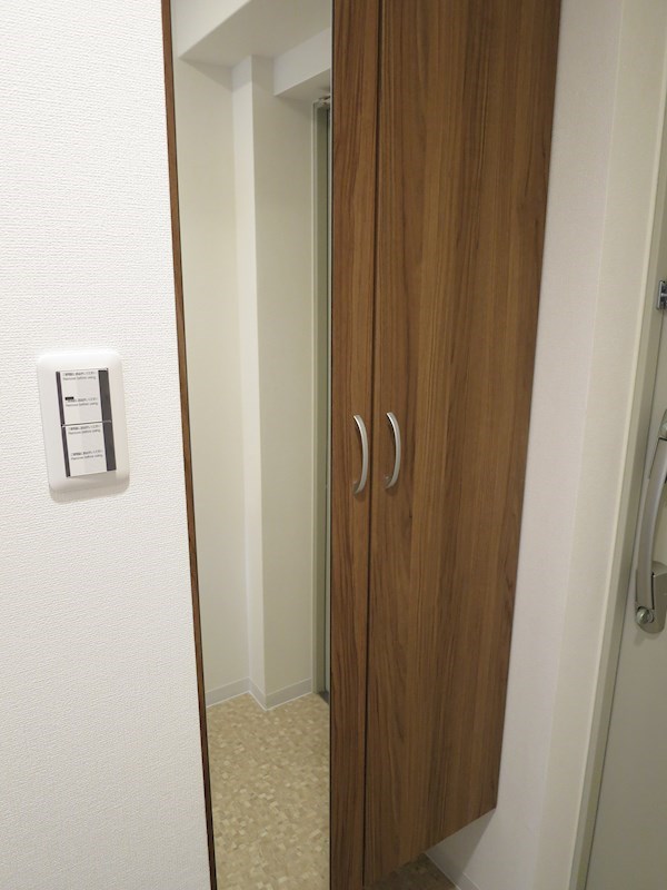 サナップ難波東 玄関は姿見鏡付です。お出かけ前の身だしなみチェックに。