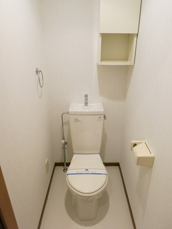アムール・ユー トイレには収納、タオル掛け、紙巻器が設置済みです
